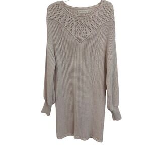 Y2K Fairy Hippie Crochet Knit Midi Dress Happy Nature LS Open Weave Sz M NWOT